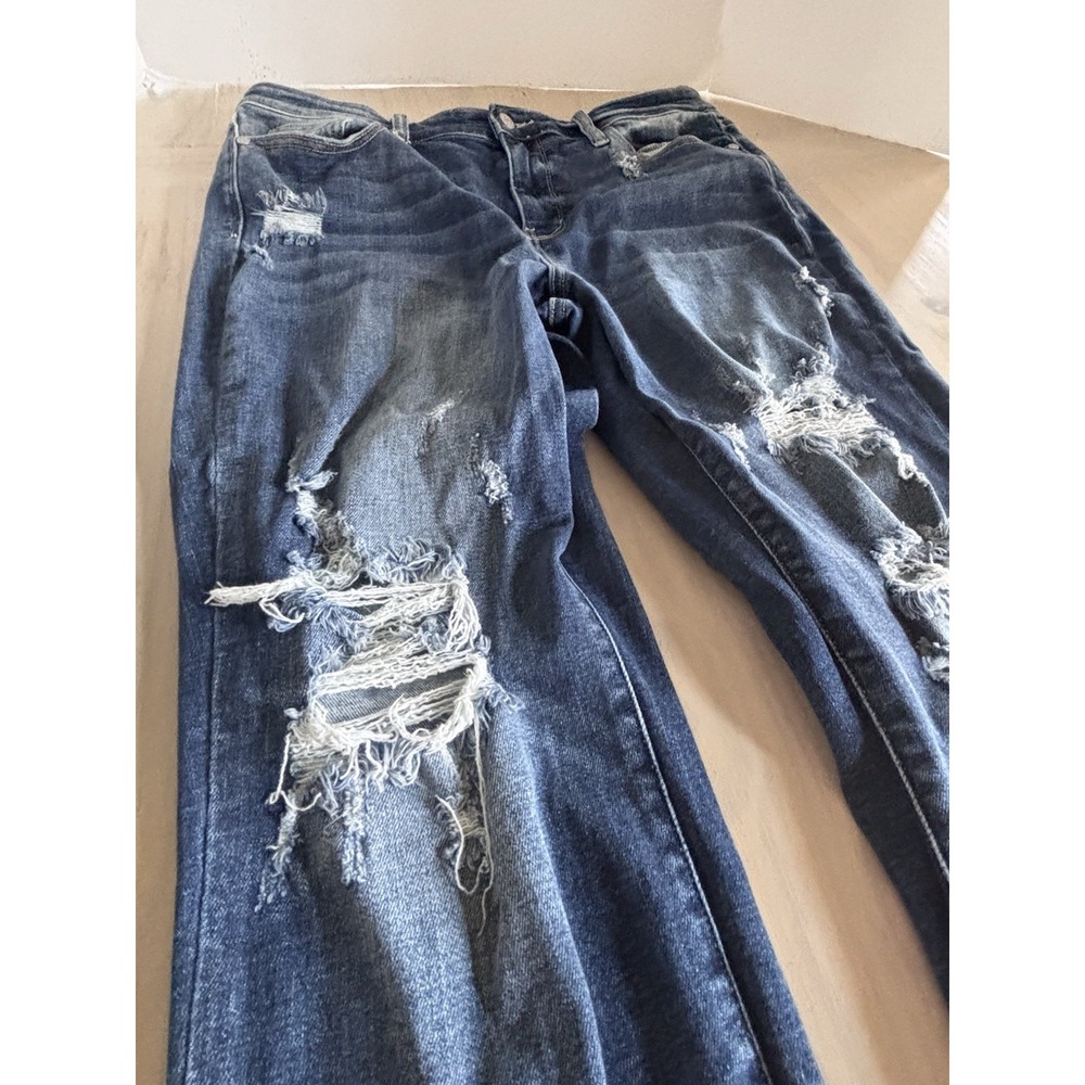 Judy Blue Boyfriend Jeans Junior 15/32 Distressed High Rise Stretch Denim EUC - Picture 2 of 11